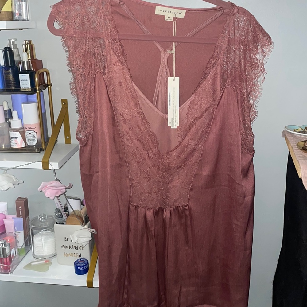 NWT Lovestitch dusty pink kaylee satin blouse Sz XL